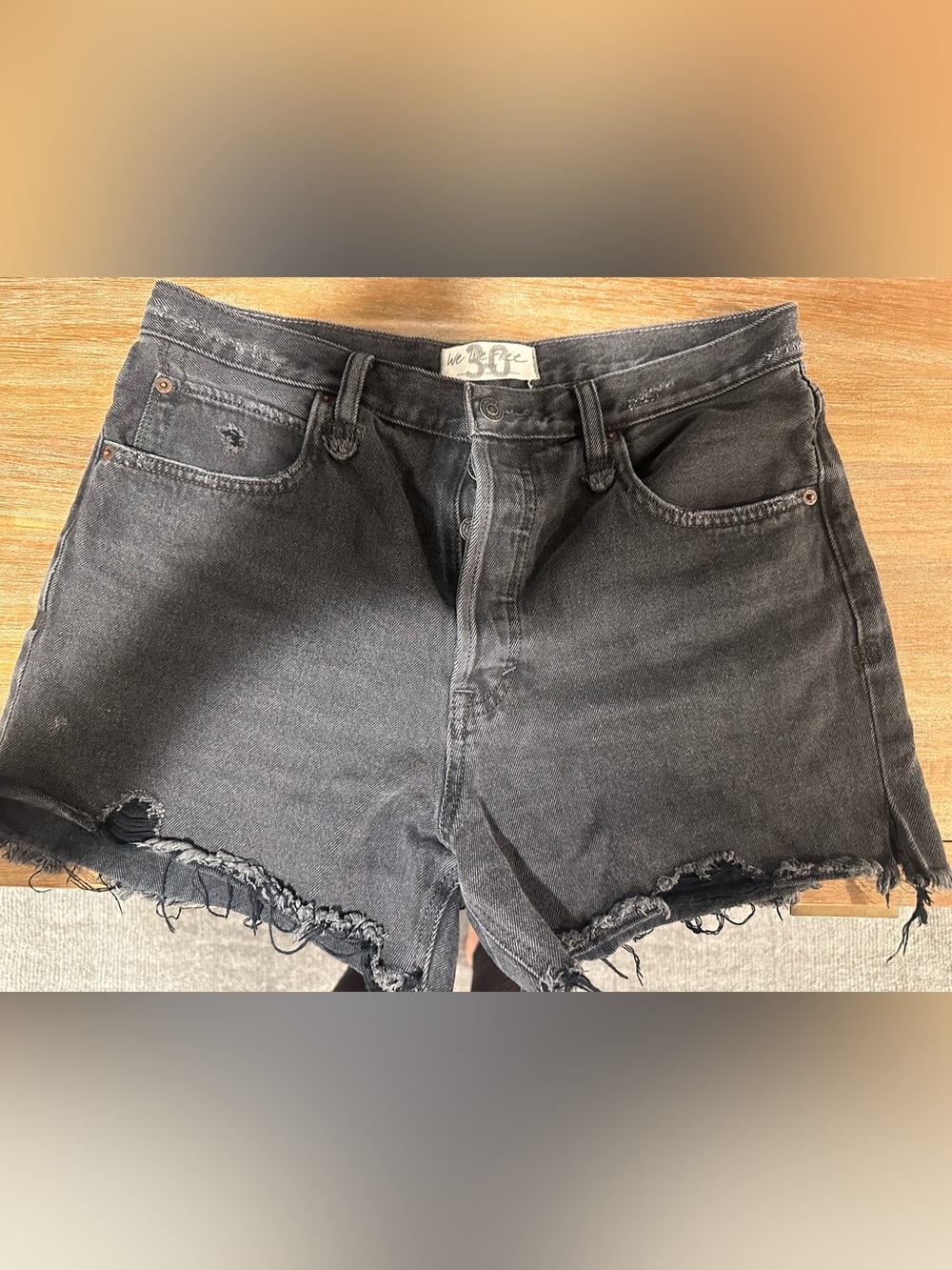 Free People Black Distressed Denim Jean Shorts